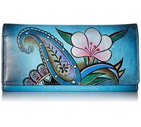 Anna by Anuschka Women's Hand Painted Leather Multi Pocket Wallet, Portefeuille Femme, Denim Paisley, Taille Unique