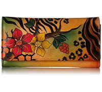 Anna by Anuschka Women's Hand Painted Leather Multi Pocket Wallet, Portefeuille Femme, Safari Bloom, Einheitsgröße