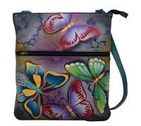 Anna by Anuschka Women's Hand-Painted Leather Slim Cross Shoulder Bag, Cuir véritable Femme, Paradis des Papillons, Taille Unique