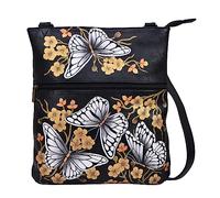 Anna by Anuschka Women's Hand-Painted Leather Slim Cross Shoulder Bag, Sac à bandoulière Femme, Papillon crépusculaire, Einheitsgröße