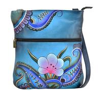 Anna by Anuschka Women's Hand-Painted Leather Slim Cross Shoulder Bag, Sac à bandoulière Fin en Cuir véritable Femme, Denim Paisley Floral, Einheitsgröße