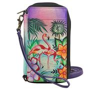 Anna by Anuschka Women's Hand-Painted Leather Smartphone Case & Wallet Flamingos, Sac à bandoulière Femme, Flamant Rose Tropical, Taille Unique