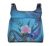 Anna by Anuschka Women's Hand-Painted Leather Triple Compartment Satchel, Sac à Main en Cuir véritable Femme, Denim Paisley Floral, Einheitsgröße
