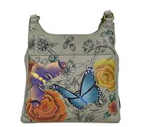 Anna by Anuschka Women's Hand-Painted Leather Triple Compartment Satchel, Sac Femme en Cuir véritable, Peint à la Main, 3 Compartiments, Paradis, Floral Paradise Taupe, Einheitsgröße