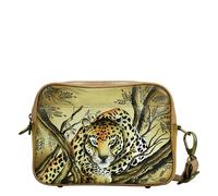 Anna by Anuschka Women's Hand-Painted Leather Twin Zippered Crossbody, Sac à bandoulière avec Deux Fermetures éclair Femmes, Léopard d'Afrique, Marron Clair, Einheitsgröße