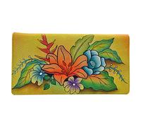 Anna by Anuschka Women's Handpainted Leather Ladies Wallet Snap Button Closure, Portefeuille en Cuir véritable Femme, Bouquet Tropical Jaune, Taille Unique