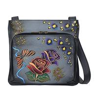 Anna by Anuschka Womens Leather Slim Shoulder Organizer, Organiseur d'épaule Fin en Cuir Peint à la Main Femme, Rose Safari Gris, Taille Unique