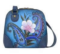 Anna by Anuschka Women's Leather Small Zip-Around Handbag, Multi Compartment Organizer, Illustration Originale Peinte à la Main Femme, Denim Paisley Floral, Taille Unique