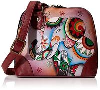 Anna by Anuschka Women's Leather Small Zip-Around Handbag, Multi Compartment Organizer, Œuvre d'art Originale Peinte à la Main Femme, Éléphant rétro, Taille Unique