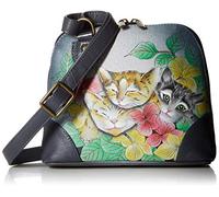 Anna by Anuschka Women's Leather Small Zip-Around Handbag, Multi Compartment Organizer, Œuvre d'art Originale Peinte à la Main Femme, Trois Chatons, Taille Unique