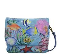 Anna by Anuschka Women's Leather Triple Compartment Flap Crossbody Bag, Sac à bandoulière à Rabat à Trois Compartiments Femme, Trésors du récif, Taille Unique