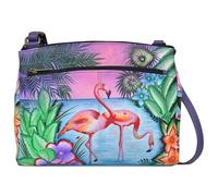 Anna by Anuschka Women's Original Leather Hand-Painted Cross Body Organizer, Sac Cuir véritable Peint à la Main pour Femme, Flamants Roses, Taille Unique