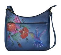 Anna by Anuschka Women's Original Leather Hand-Painted Medium Crossbody, Sac Moyen en Cuir véritable Peint à la Main pour Femme, Colibri Glory, Taille Unique