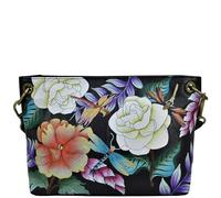 Anna by Anuschka Women's Original Leather Hand-Painted Shoulder Bag, Sac à bandoulière Femme, Magical Libellules Noir, Taille Unique