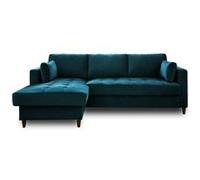 Anna - canapé d'angle gauche - 4 places - convertible avec coffre - en velours - Bleu canard
