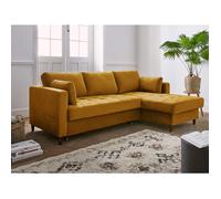 Anna - canapé d'angle droit - 4 places - convertible avec coffre - en velours - Jaune