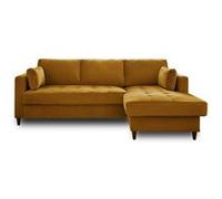 Lisa Design - Canapé d'angle Convertible avec Coffre - Angle Droit - Anna en Velours - Canapé Lit - Sofa Jaune 4 Places - Salon