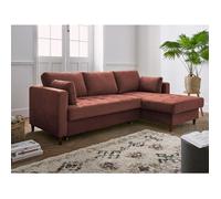Anna - canapé d'angle droit - 4 places - convertible avec coffre - en velours - Rose