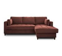 Anna - canapé d'angle droit - 4 places - convertible avec coffre - en velours - Rose