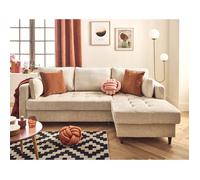 Anna - canapé d'angle droit 4 places convertible avec coffre en velours texturé - Beige
