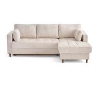Anna - canapé d'angle droit 4 places convertible avec coffre en velours texturé - Beige Beige G