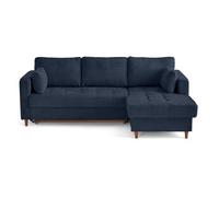 Canape angle fixe 4 places en velours bleu 222 x 222 x 85 cm