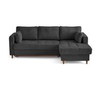 Anna - canapé d'angle droit 4 places convertible avec coffre en velours texturé - Gris Anthracite