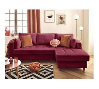 Anna - canapé d'angle droit 4 places convertible avec coffre en velours texturé - Prune