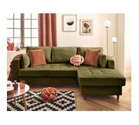 Anna - canapé d'angle droit 4 places convertible avec coffre en velours texturé - Vert Olive Vert Olive