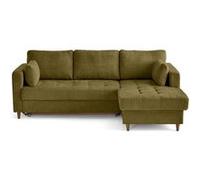 Anna - canapé d'angle droit 4 places convertible avec coffre en velours texturé - Vert Olive Vert Olive