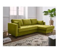 Anna - canapé d'angle droit - 4 places - convertible avec coffre - en velours - Vert Olive
