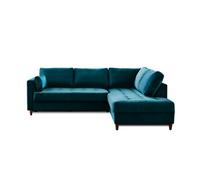 Anna - canapé d'angle droit - 5 places - convertible - en velours - Bleu canard