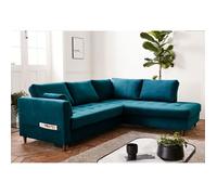 Anna - canapé d'angle droit - 5 places - convertible - en velours - Bleu canard