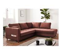 Anna - canapé d'angle droit - 5 places - convertible - en velours - Rose Rose G