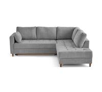 Anna - canapé d'angle droit 5 places convertible en velours texturé - Gris
