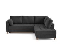 Anna - canapé d'angle droit 5 places convertible en velours texturé - Gris Anthracite