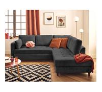 Anna - canapé d'angle droit 5 places convertible en velours texturé - Gris Anthracite