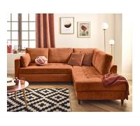 Anna - canapé d'angle droit 5 places convertible en velours texturé - Rouille