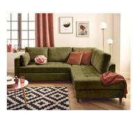 Anna - canapé d'angle droit 5 places convertible en velours texturé - Vert Olive Vert Olive