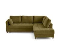 Anna - canapé d'angle droit 5 places convertible en velours texturé - Vert Olive Vert Olive