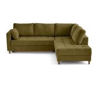 Anna - canapé d'angle droit 5 places convertible en velours texturé - Vert Olive