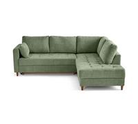 Anna - canapé d'angle droit 5 places convertible en velours texturé - Vert sauge