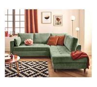 Anna - canapé d'angle droit 5 places convertible en velours texturé - Vert sauge