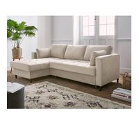Anna - canapé d'angle gauche - 4 places - convertible avec coffre - en velours - Beige