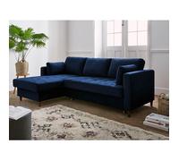 Anna - canapé d'angle gauche - 4 places - convertible avec coffre - en velours - Bleu nuit