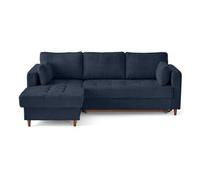 Anna - canapé d'angle gauche 4 places convertible avec coffre en velours texturé - Bleu