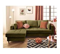 Anna - canapé d'angle gauche 4 places convertible avec coffre en velours texturé - Vert Olive