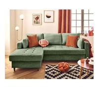Anna - canapé d'angle gauche 4 places convertible avec coffre en velours texturé - Vert sauge