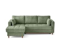Best mobilier Canapé d'angle gauche convertible Anna 4 places, coffre, velours texturé Vert sauge