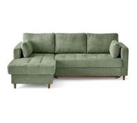 Best mobilier Canapé d'angle gauche convertible Anna 4 places, coffre, velours texturé Vert sauge